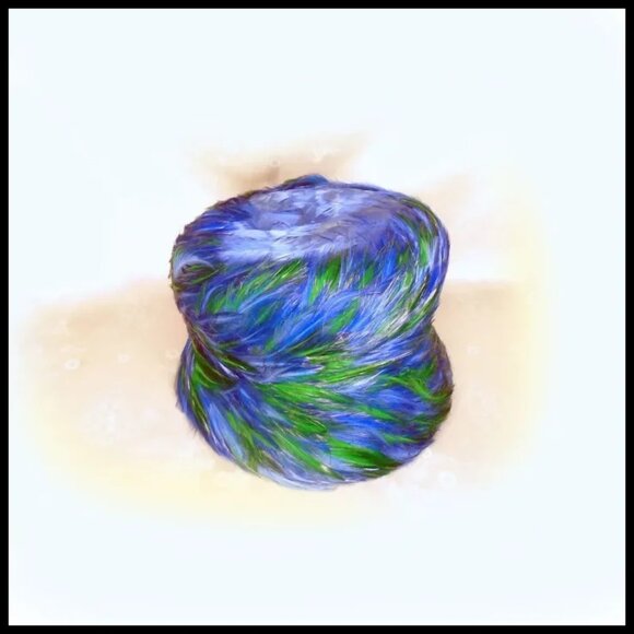 Vintage Hat + HATBOX Blue Green Feather High Fashion Modernist Bucket Hat - Picture 4 of 13